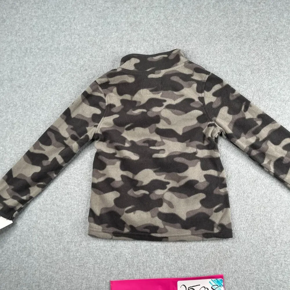 OshKosh B'gosh Fleece Sweater Size 5 Youth Boys Gray Camoflauge Full Zip NEW